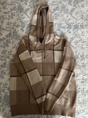 RACHEL Rachel Roy Beige and Cream Striped Knit Hoodie